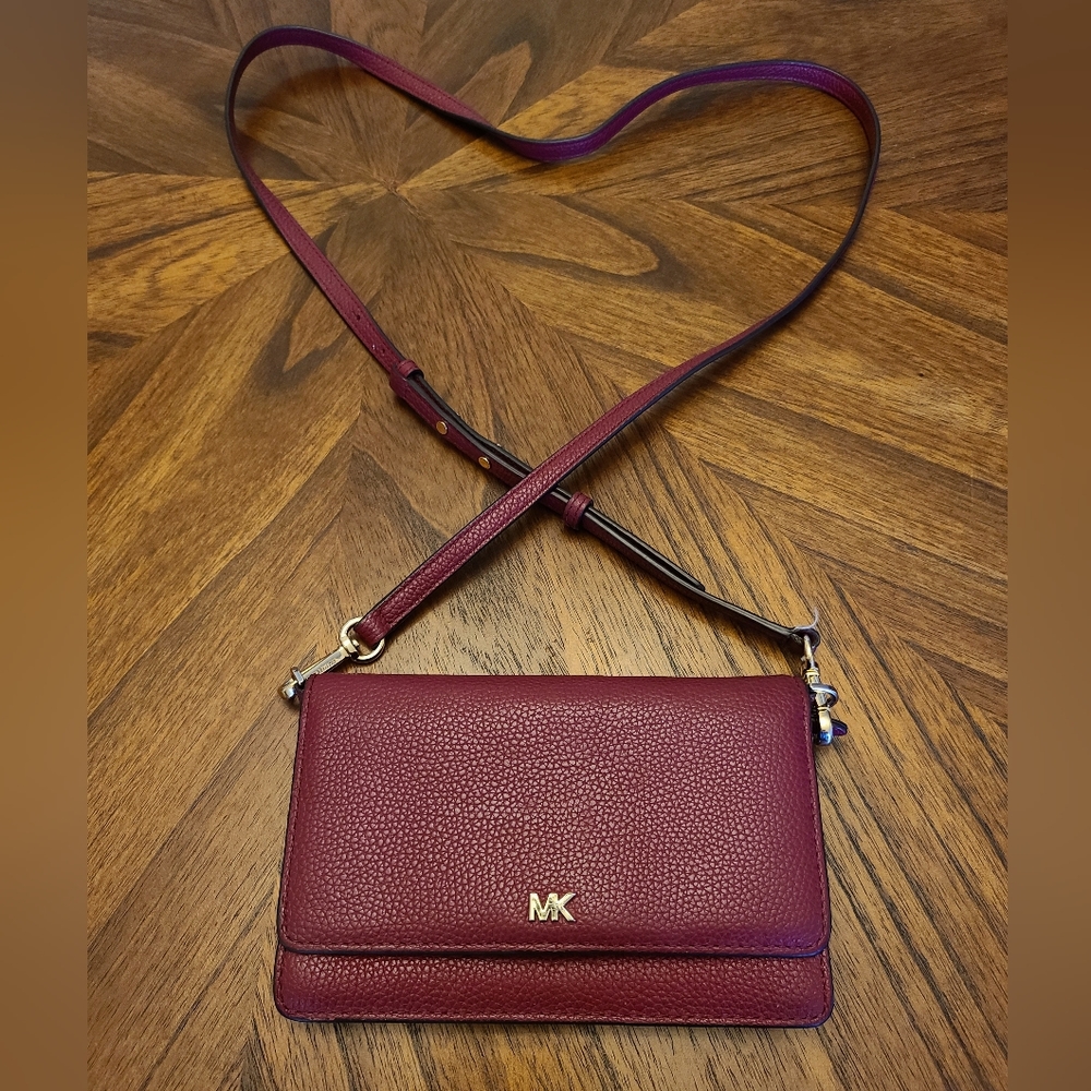 Michael Kors Maroon Pebbled Leather Crossbody Bag